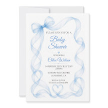 Blaue Schleife und Herz Baby Jungen Shower-Einladu