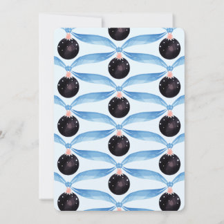 Blaue Schleife und schwarze Ornamente Weihnachtska Feiertagskarte