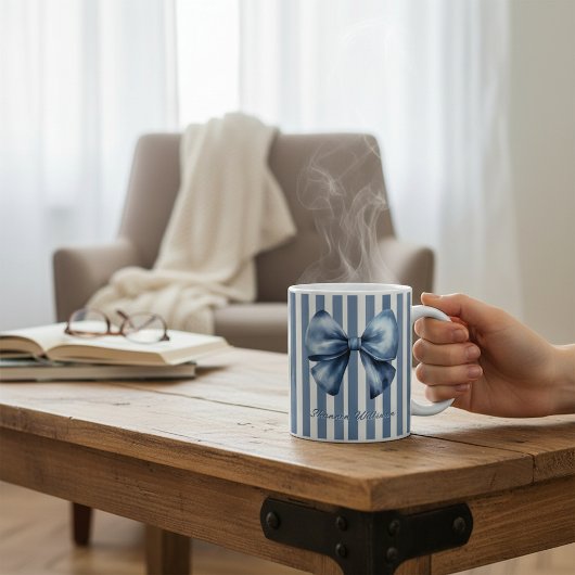 Blaue Schleife Wasserfarben-Streifendesign Kaffeetasse