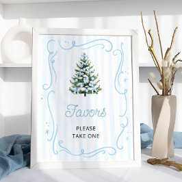 Blaue Schleife Weihnachtsbaum Baby Shower Geschenk Poster
