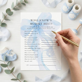 Blaue Schleife - Wer kennt Mama am besten? Baby Sh Einladung