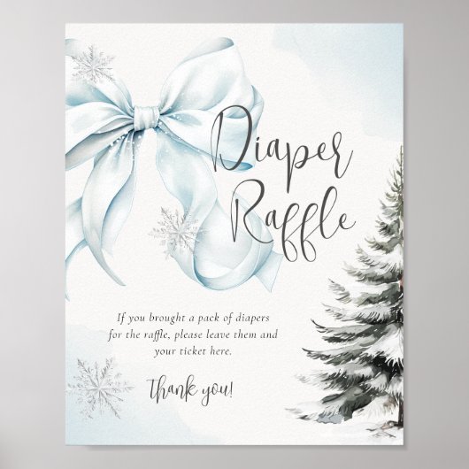 Blaue Schleife Windel Raffle Schild Baby Shower (Vorne)