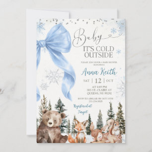 BLAUE SCHLEIFE Winter-Wald-Baby-Party Einladung