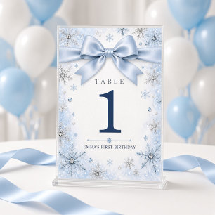 Blaue Schleife Winter Wonderland Geburtstag Tischnummer