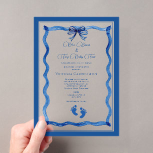 Blaue Schleifen & Babyzehen Elegante Babyparty  Acryleinladungen