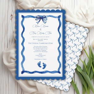 Blaue Schleifen & Babyzehen Elegante Babyparty Einladung