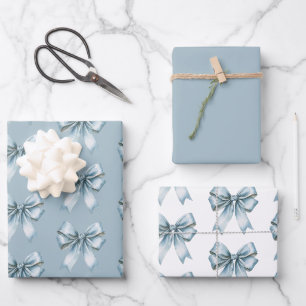 Blaue Schleifen Brautparty Geschenkpapier Set