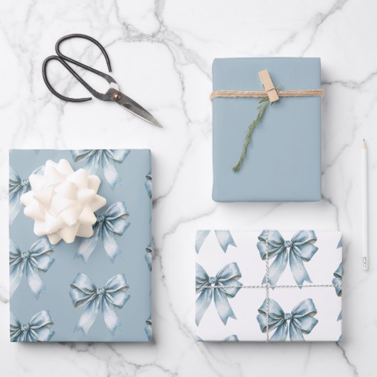 Blaue Schleifen Brautparty Geschenkpapier Set (Vorderseite)