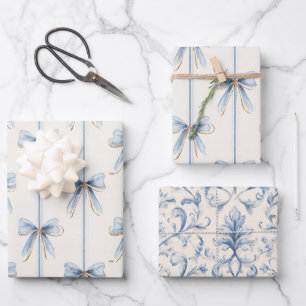 Blaue Schleifen Creme Junggesellinnen-Abschied Geschenkpapier Set