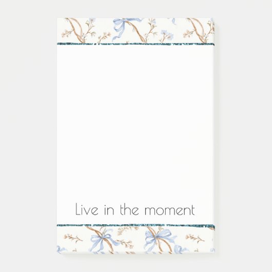 Blaue Schleifen Floral Creme Post-it Klebezettel (Vorderseite)