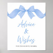 Blaue Schleifen-Hochzeitsdusche Rat & Wünsche Schi Poster (Vorne)
