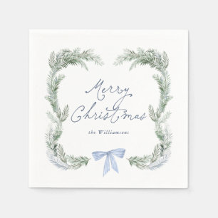 Blaue Schleifen-Kranz Botanische Weihnachtsserviet Serviette