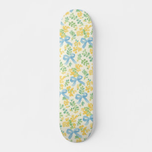 Blaue Schleifen und gelbes Blumen-Landhaus-Muster Skateboard