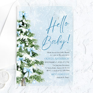 Blaue Schleifen Weihnachtsbaum Hallo Baby Babypart Acryleinladungen