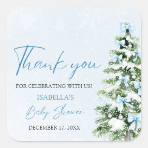 Blaue Schleifen Weihnachtsbaum Junge Winter-Baby-P Quadratischer Aufkleber