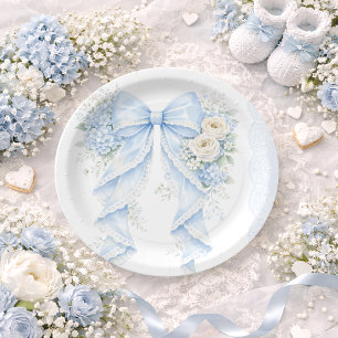 Blaue Schleifenband Blumen-Spitze Baby-Party Pappteller