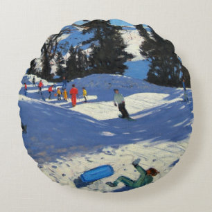 Blaue Schlitten-Schönheit Plagne Rundes Kissen