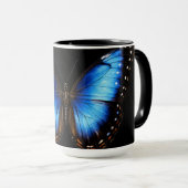 Blaue Schmetterling-Schwarze Kaffeetasse (VorderseiteRechts)