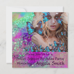 BLAUE SCHMETTERLING SÜSSE 16 PARTY  MONOGRAMM, GOL EINLADUNG