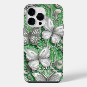 Blaue Schmetterling- und Glitter-Personalisierung iPhone 14 Pro Max Hülle