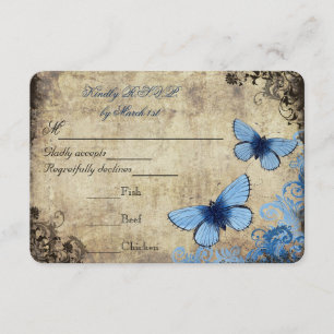 Blaue Schmetterling Vintage Hochzeit RSVP Karte