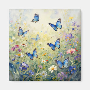 Blaue Schmetterlinge Aquarell Wildblumenwiese Magnet