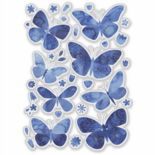 Blaue Schmetterlinge Aquarellmalerei Aufkleber