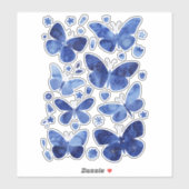 Blaue Schmetterlinge Aquarellmalerei Aufkleber (Blatt)