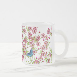 Blaue Schmetterlinge auf Mattglastasse