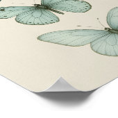 Blaue Schmetterlinge auf Pergament - Vintage Natur Poster (Ecke)