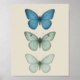 Blaue Schmetterlinge auf Pergament - Vintage Natur Poster