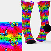 Blaue Schmetterlinge auf Regenbogen Socken