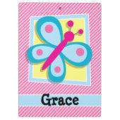 Blaue Schmetterlinge auf rosa und weiße Streifen Klemmbrett (Rückseite)