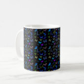 Blaue Schmetterlinge auf schwarz Kaffeetasse (Vorderseite Links)