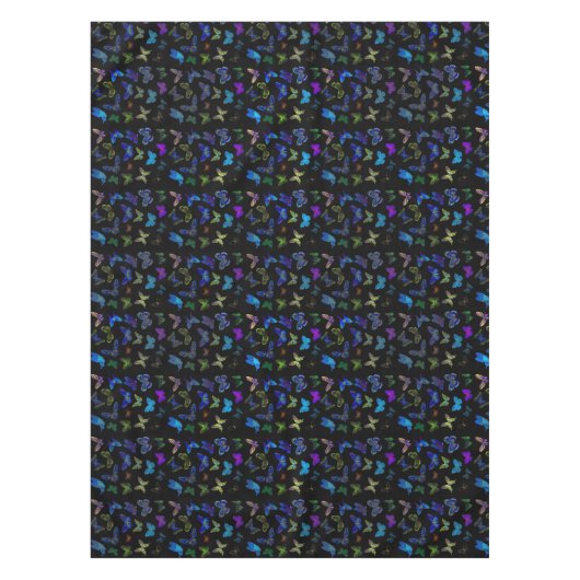 Blaue Schmetterlinge auf schwarz Tischdecke (Vorderseite)