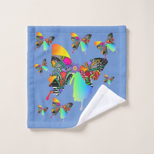 Blaue Schmetterlinge Badhandtuch Set (Waschlappen)