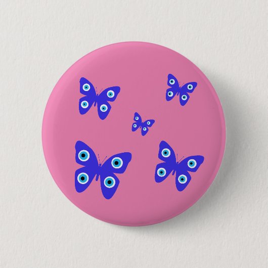 Blaue Schmetterlinge böse Augen mit rosa Hintergru Button (Vorderseite)