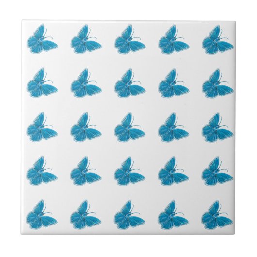 Blaue Schmetterlinge flatterndes Illustrationsmust Fliese (Vorderseite)
