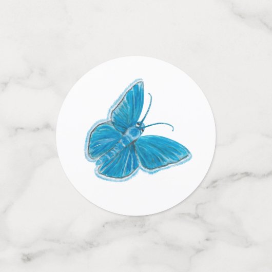 Blaue Schmetterlinge flatterndes Illustrationsmust Konfetti (Klein Vorderseite)