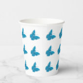 Blaue Schmetterlinge flatterndes Illustrationsmust Pappbecher (Rechts)