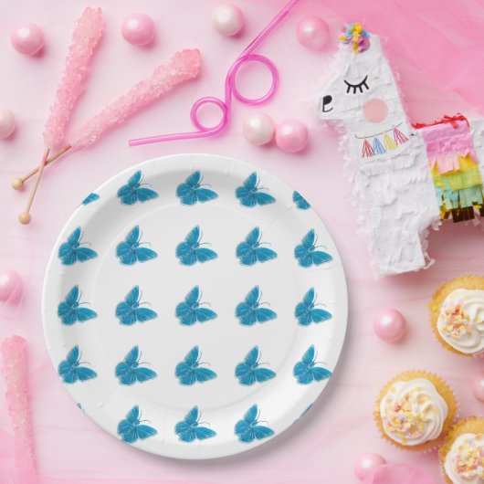 Blaue Schmetterlinge flatterndes Illustrationsmust Pappteller (Party)