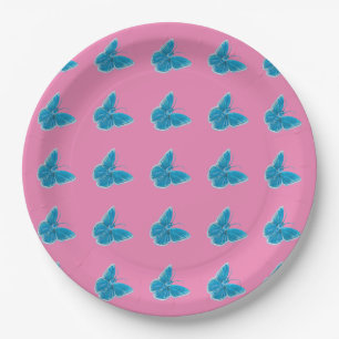 Blaue Schmetterlinge flatterndes Illustrationsmust Pappteller