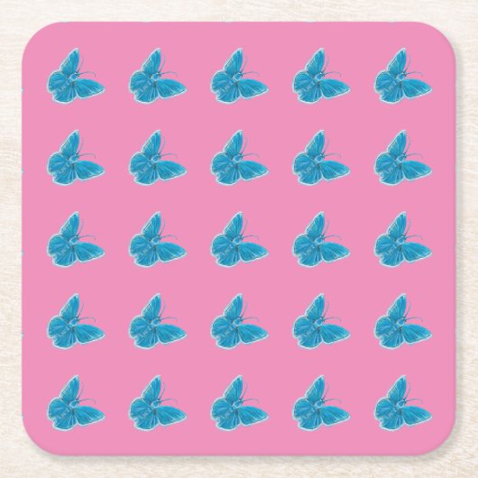 Blaue Schmetterlinge flatterndes Illustrationsmust Rechteckiger Pappuntersetzer (Vorderseite)