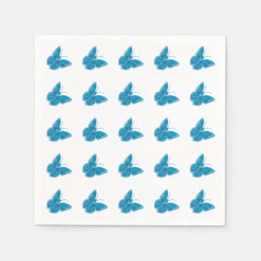 Blaue Schmetterlinge flatterndes Illustrationsmust Serviette (Vorderseite)