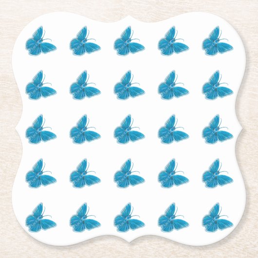 Blaue Schmetterlinge flatterndes Illustrationsmust Untersetzer (Vorderseite)