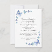 Blaue Schmetterlinge Foto Beileid Beerdigung Geden Dankeskarte (Vorderseite)