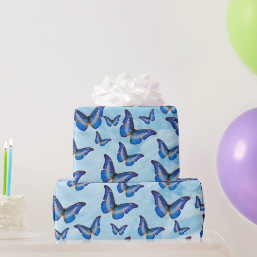 Blaue Schmetterlinge Geschenkpapier (Partygeschenke)