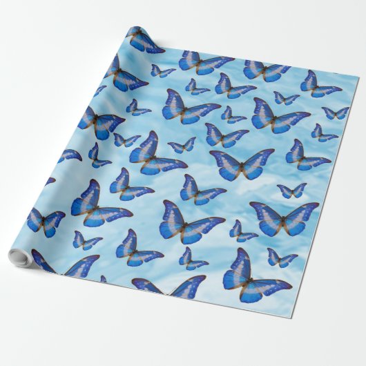 Blaue Schmetterlinge Geschenkpapier (Ungerollt)