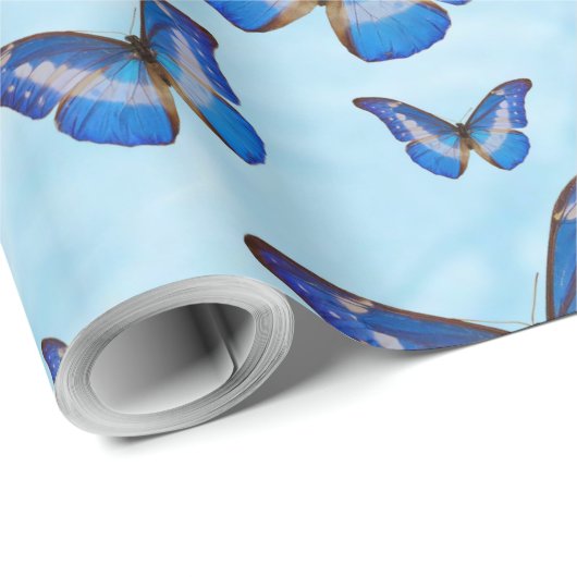Blaue Schmetterlinge Geschenkpapier (Rolleneckpunkt)