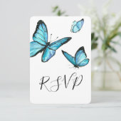 Blaue Schmetterlinge Hochzeit RSVP (Stehend Vorderseite)